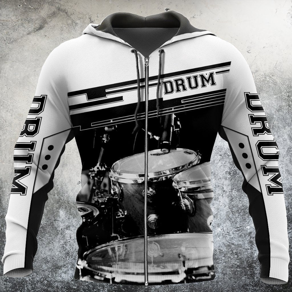 Music Lover - Drums Black White Zip Up Hoodie