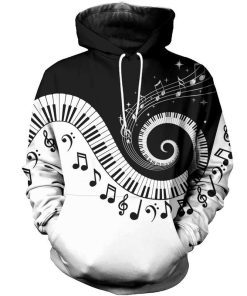 Music Lover - Piano Musical Notes Black White Pullover Hoodie